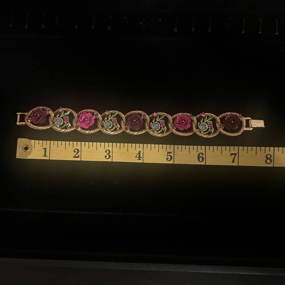 Joan Rivers Victorian Rose Flower Rhinestones Bracelet VTG Jewelry Collectable - Picture 5 of 6
